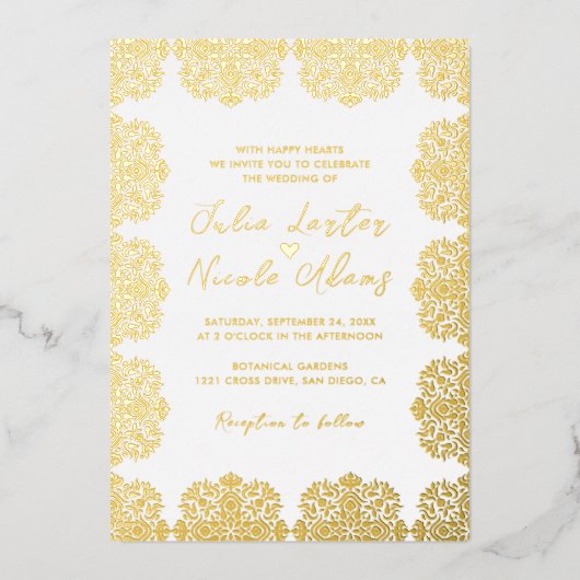 ラグジュアリー美的幾何学曼荼羅結婚の 箔招待状 (正面)