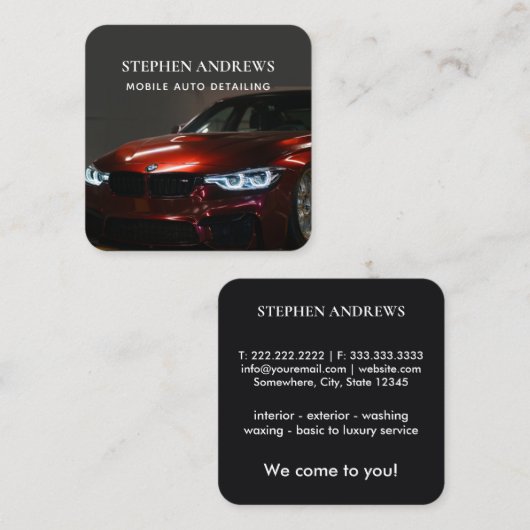 ラグジュアリー自動車の詳細車のクリーニング修理 スクエア名刺 (正面/裏面)
