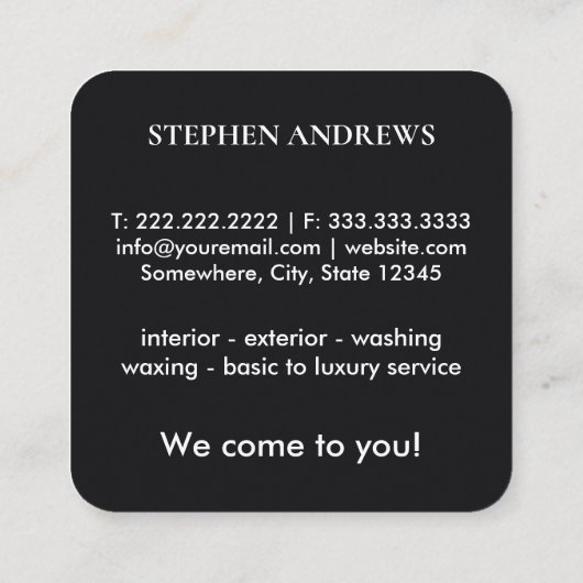 ラグジュアリー自動車の詳細車のクリーニング修理 スクエア名刺 (裏面)