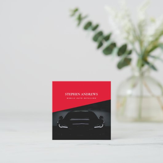 ラグジュアリー自動車詳細車のクリーニング修理レッド スクエア名刺 (スタンド正面)