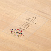 ラグジュアリー芸術的ボタニカルフローラ結婚ペイズリー アクリル招待状 (レイダウン)