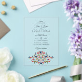 ラグジュアリー芸術的ボタニカルフローラ結婚ペイズリー アクリル招待状 (インサイチュ (ウェディング))