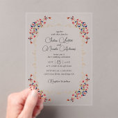 ラグジュアリー芸術的ボタニカルフローラ結婚ペイズリー アクリル招待状 (インサイチュ (ポータブル))