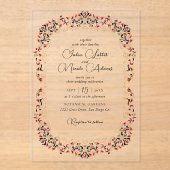 ラグジュアリー芸術的ボタニカルフローラ結婚ペイズリー アクリル招待状 (正面)