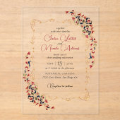 ラグジュアリー芸術的ボタニカルフローラ結婚ペイズリー アクリル招待状 (正面)