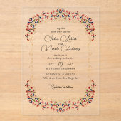 ラグジュアリー芸術的ボタニカルフローラ結婚ペイズリー アクリル招待状 (正面)