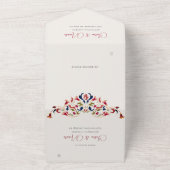 ラグジュアリー芸術的ボタニカルフローラ結婚ペイズリー オールインワン招待状 (外側)