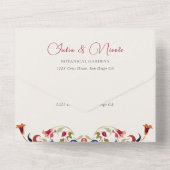 ラグジュアリー芸術的ボタニカルフローラ結婚ペイズリー オールインワン招待状 (裏面)