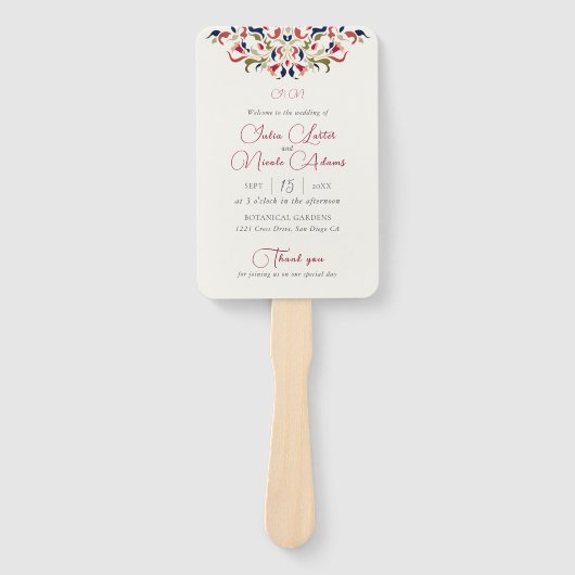 ラグジュアリー芸術的ボタニカルフローラ結婚ペイズリー ハンドファン (正面)