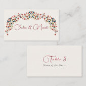 ラグジュアリー芸術的ボタニカルフローラ結婚ペイズリー プレイスカード (正面/裏面)