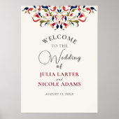 ラグジュアリー芸術的ボタニカルフローラ結婚ペイズリー ポスター (正面)