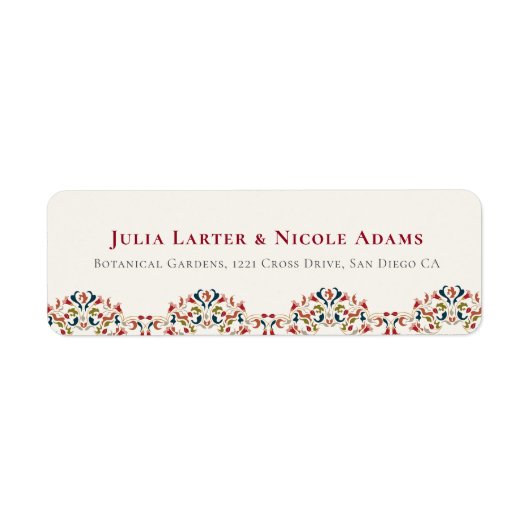ラグジュアリー芸術的ボタニカルフローラ結婚ペイズリー ラベル (正面)
