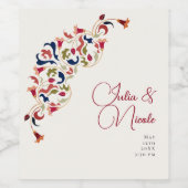 ラグジュアリー芸術的ボタニカルフローラ結婚ペイズリー ワインラベル (シングルラベル)