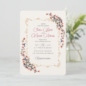 ラグジュアリー芸術的ボタニカルフローラ結婚ペイズリー 招待状 (スタンド正面)