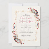 ラグジュアリー芸術的ボタニカルフローラ結婚ペイズリー 招待状 (正面)