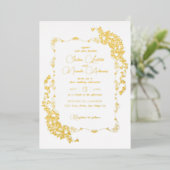 ラグジュアリー芸術的ボタニカルフローラ結婚ペイズリー 箔招待状 (立ち正面)