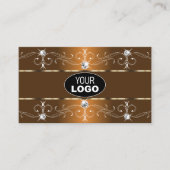ラグジュアリー華美オ縁どレンジブラウンのロゴと写真 名刺 (正面)
