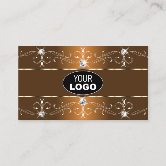 ラグジュアリー華美オ縁どレンジブラウンのロゴと写真 名刺 (正面)