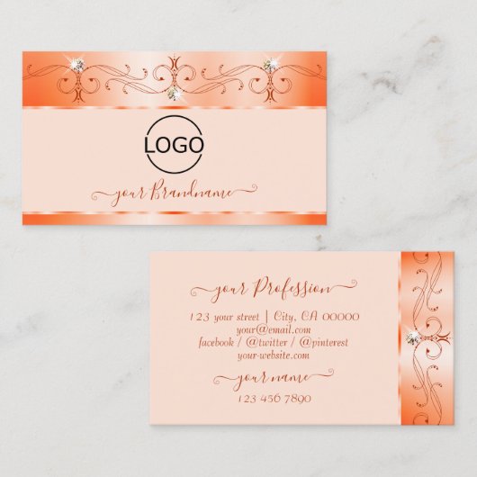 ラグジュアリー華美グきらめく・サーモン・ジュエリー 名刺 (正面/裏面)