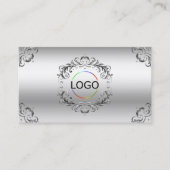 ラグジュアリー華美シルバーデコールロゴ写真とQRコード 名刺 (正面)