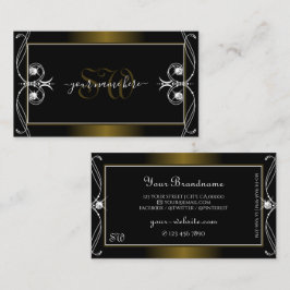 ラグジュアリー華美ブラックゴールデンスパークルジュエルズモノグラム 名刺