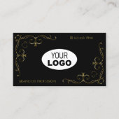 ラグジュアリー華美ブラック金ゴールドコー縁どナー（ロゴ付き） 名刺 (正面)