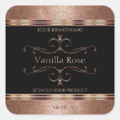 ラグジュアリー華美ロセゴールドグリッターブラックプロダクトラベル スクエアシール (正面)