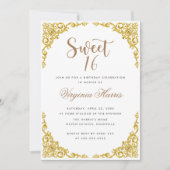 ラグジュアリー華美金ゴールドホワイトSweet sixteen16誕生日 招待状 (正面)