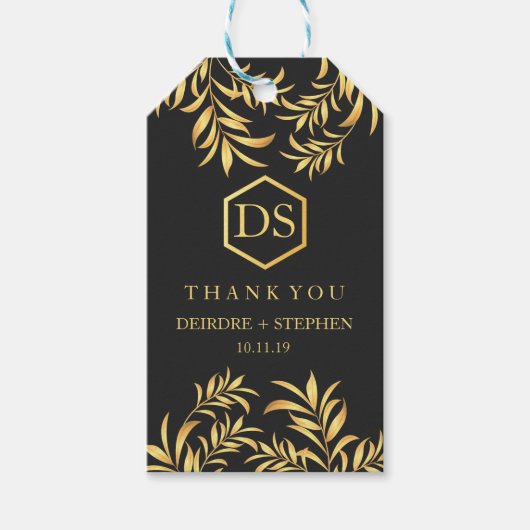 ラグジュアリー葉ゴールデン結婚ズの感謝のギフトラベル ギフトタグ (正面)