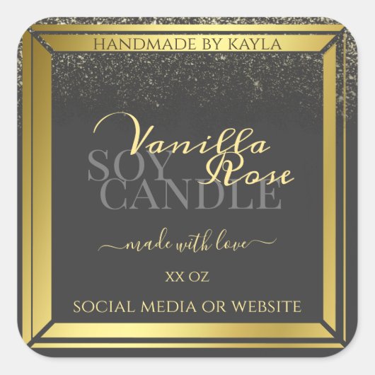 ラグジュアリー製品パッケージングラベルDark Gray and金ゴールド スクエアシール (正面)