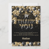 ラグジュアリー誕生日ブラック金ゴールドバルーンレター サンキューカード (正面)