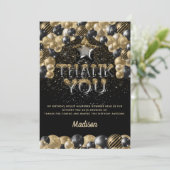 ラグジュアリー誕生日ブラック金ゴールドバルーンレター サンキューカード (スタンド正面)