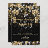 ラグジュアリー誕生日ブラック金ゴールドバルーンレター サンキューカード (正面/裏面)