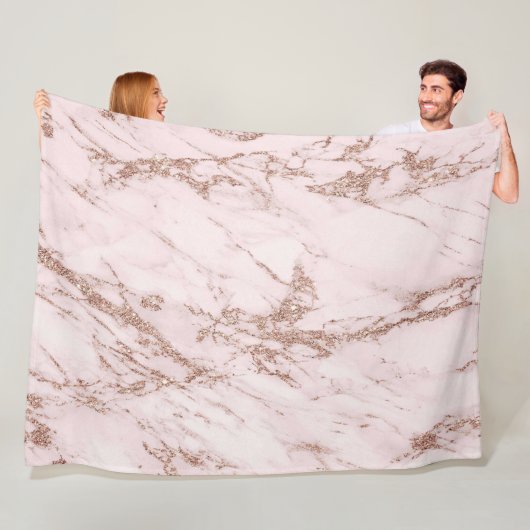 ラグジュアリー赤面バラピンクグリッター大理石 フリースブランケット (インサイチュ)