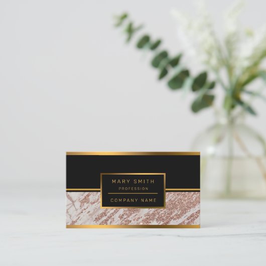 ラグジュアリー赤面ピンクローズグリッターマーブル 名刺 (スタンド正面)