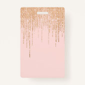 ラグジュアリー赤面ピンク金ゴールドスパークリーグリッターフリンジ バッジ (裏面)