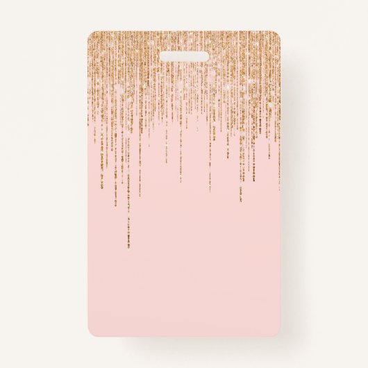 ラグジュアリー赤面ピンク金ゴールドスパークリーグリッターフリンジ バッジ (裏面)