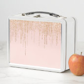 ラグジュアリー赤面ピンク金ゴールドスパークリーグリッターフリンジ メタルランチボックス (インサイチュ)