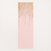 ラグジュアリー赤面ピンク金ゴールドスパークリーグリッターフリンジ ヨガマット (正面)