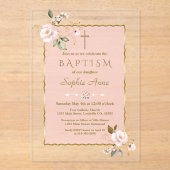 ラグジュアリー赤面ピンク金ゴールドフラワーズガールバプテスマ アクリル招待状 (正面)