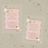 ラグジュアリー赤面ピンク金ゴールドフラワーズガールバプテスマ アクリル招待状
