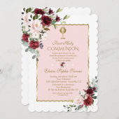 ラグジュアリー赤面ブルゴーニュフローラ金ゴールド聖餐式 招待状 (正面/裏面)