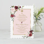 ラグジュアリー赤面ブルゴーニュフローラ金ゴールド聖餐式 招待状 (スタンド正面)