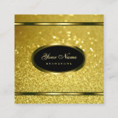 ラグジュアリー金ゴールドきらめくグリッターオンブラックストライキング スクエア名刺 (正面)