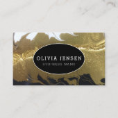 ラグジュアリー金ゴールドきらめくグリッターグラマラーマーブルー 名刺 (正面)