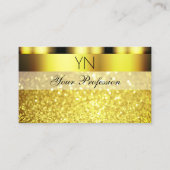 ラグジュアリー金ゴールドきらめくグリッターモノグラムグラマラス 名刺 (正面)