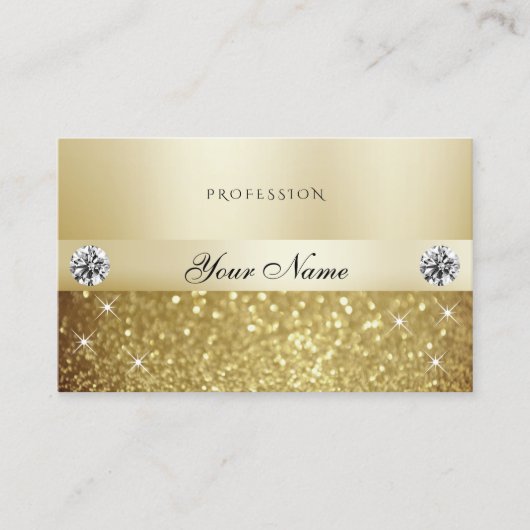 ラグジュアリー金ゴールドきらめくグリッター(ダイヤモンド付モダン) 名刺 (正面)