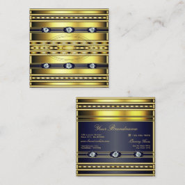 ラグジュアリー金ゴールドきらめく（ダークブルーと宝石） スクエア名刺