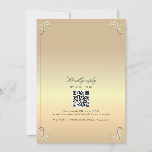 ラグジュアリー金ゴールドとエメラルドグリーン結婚ズ 招待状 (裏面)