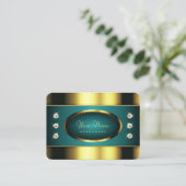 ラグジュアリー金ゴールドとティール(緑がかった色)ウィズダイヤモンドプロフェッショナル 名刺 (スタンド正面)